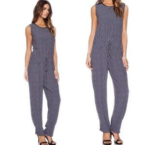 BAILEY 44 Women Jip Print Jumpsuit Sz S Blue Faux Leather Trim Sleeveless 59-11